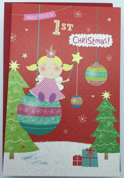 Baby Girl's 1st Cute Christmas Card