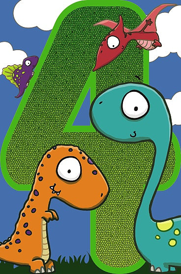 Age 4 Boys Blue Dinosaur Birthday Card