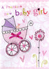 Precious New Baby Girl Pram Glitter Finished New Baby Card