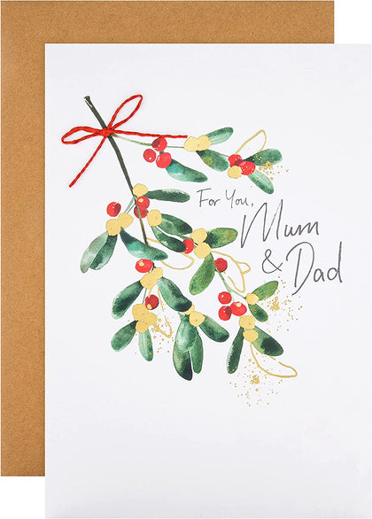 Illustrated Festive Leaves and Berries Design Mum and Dad Christmas Card