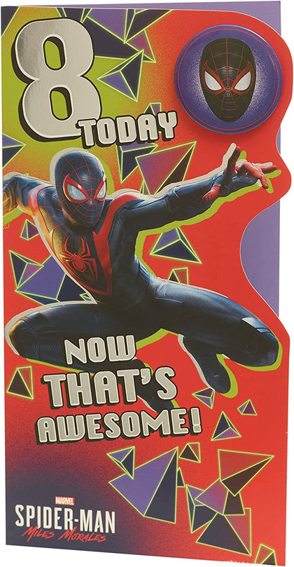 Marvel Spider Man 8th Birthday Card with Badge