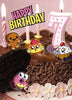 Age of 7 Moshi Monsters With A Chocolate Cake 3D Holographic Birthday Card