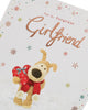 For My Gorgeous Girlfriend Boofle in Snow with Heart Present Christmas Card