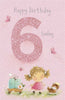 6th Today Pink Glitter Finish Kitten Girl Birthday Card