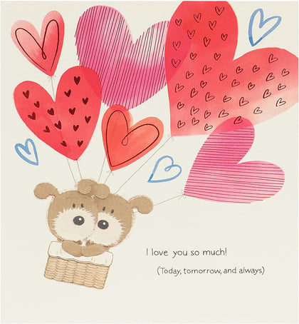 Lots of Woof with Pink Heart Balloons Valentine's Day Card