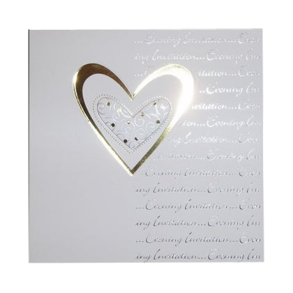 Pack of 5 Luxury White Wedding Evening Invitations with Gold Heart