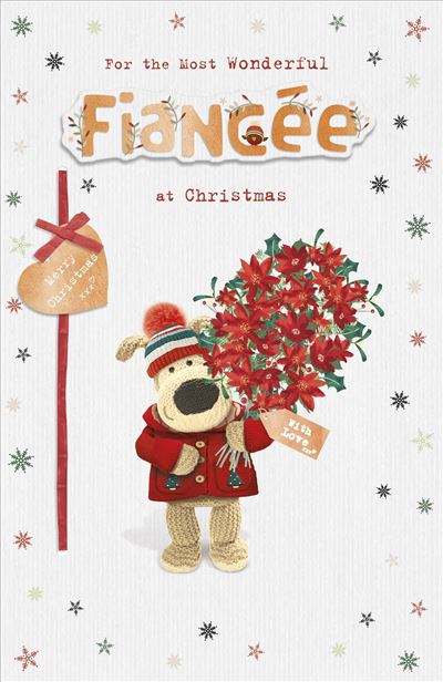 For Fiancee Boofle with a Big Bunch of Poinsetta Flowers Christmas Card