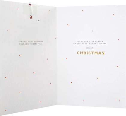 Contemporary Design with Hanging Attachment and Hidden Message Mum and Dad Christmas Card