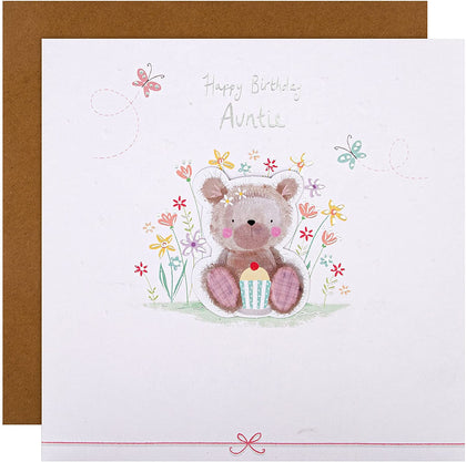 Cute Teddy Cupcake Design Large Birthday Card for Auntie