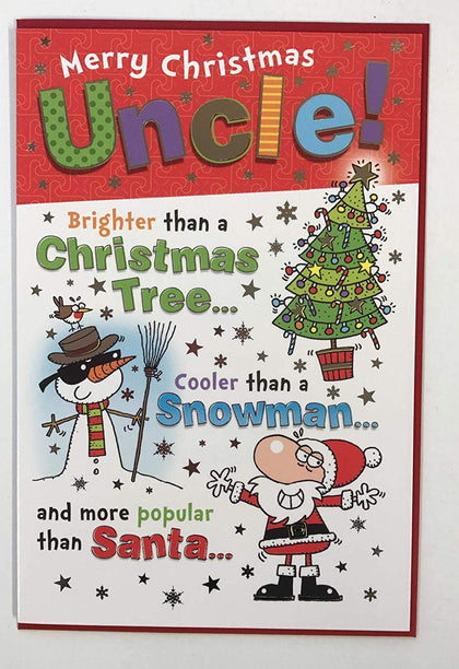 For Uncle Xmas Tree Snowman And Santa Design Christmas Card