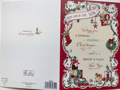 For Son Lots of Love Nice Verse And Gold Foil Finished Christmas Card