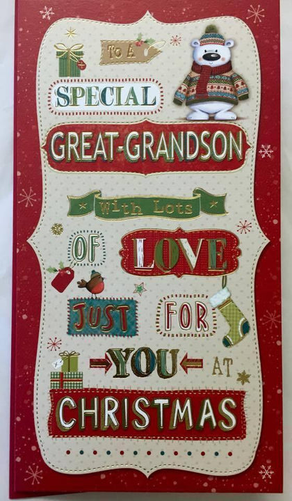 Great Grandson Gold Foil Finished Nice Verse Christmas Card