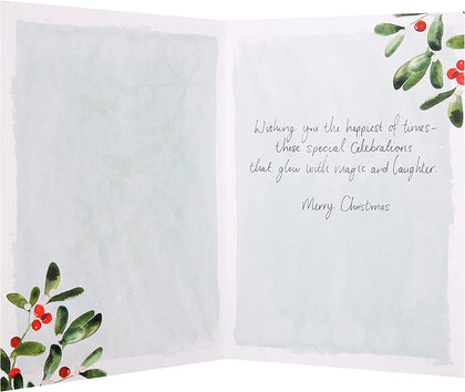 Illustrated Festive Leaves and Berries Design Mum and Dad Christmas Card