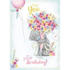 For You Me to You Bear Holding Big Flower Bouquet Birthday Card