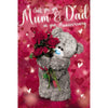 For Mum And Dad Teddy With Bouquet of Flowers Design 3D Holographic Anniversary Card