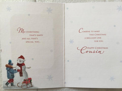 Just For You Cousin Boy And Snowman Design Christmas Card 