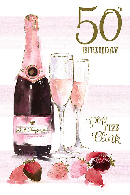 50th Today Champagne Bottle And Glasses Design Birthday Card 