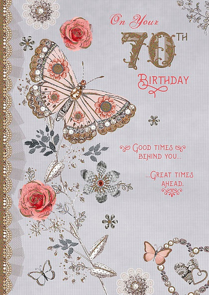 Butterflies And Flowers Design 70th Birthday Card