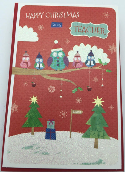 To My Teacher Glitter Finished Christmas Card