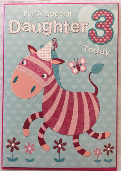 For A Special Daughter Colourful Glitter Finished 3rd Birthday Card