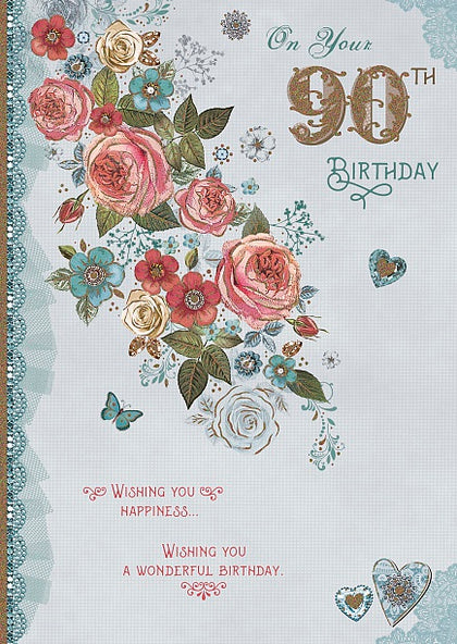 Beautiful Rose Flowers Design 90th Birthday Card