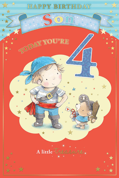 Today You're 4 Little Boy Pirate Theme Son Candy Club Birthday Card