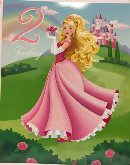 Large Age 2 Princess Birthday Greeting Card Girl