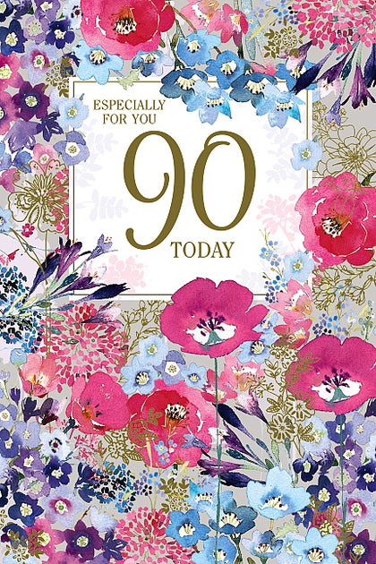 For Her Gold Foiling Poppies 90th Birthday Card 