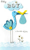 Birth Baby Boy Blue Stork Handmade Card by Second Nature