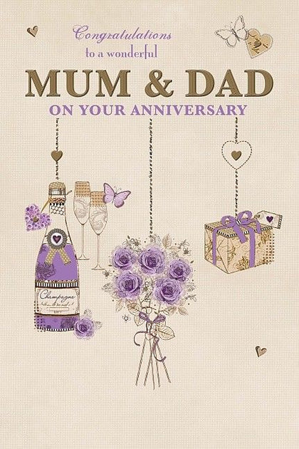 Mum And Dad Bunch of Flower And Present Design Anniversary Card