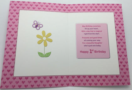 To A Special Daughter Glitter Finished Pink 1st Birthday Card