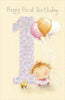 1st Today Little Girl With Balloons Birthday Card