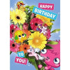 Moshi Monsters Playing In A Bouquet of Flowers Design 3D Holographic Birthday Card